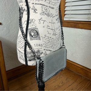 Dorse In Pelle Distressed Metallic Italian Leather Gun Metal Crossbody